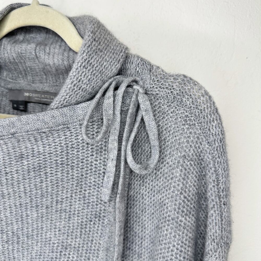 360 Cashmere Grey Draped Wrap Tie Front Moto Waterfall Cardigan Sweater Small - Picture 7 of 15
